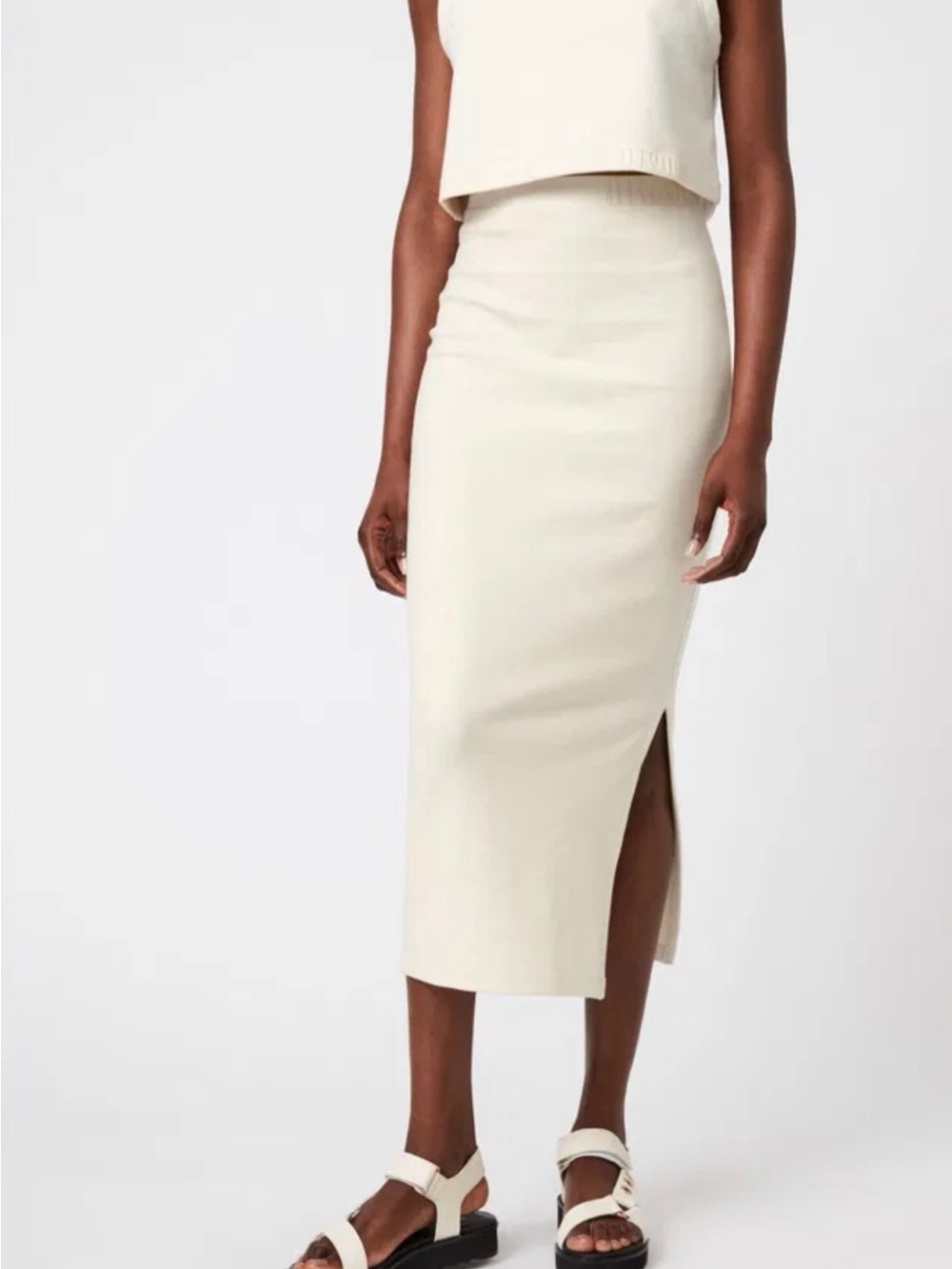 AllSaints Cream Midi Pencil Skirt with Side Slit